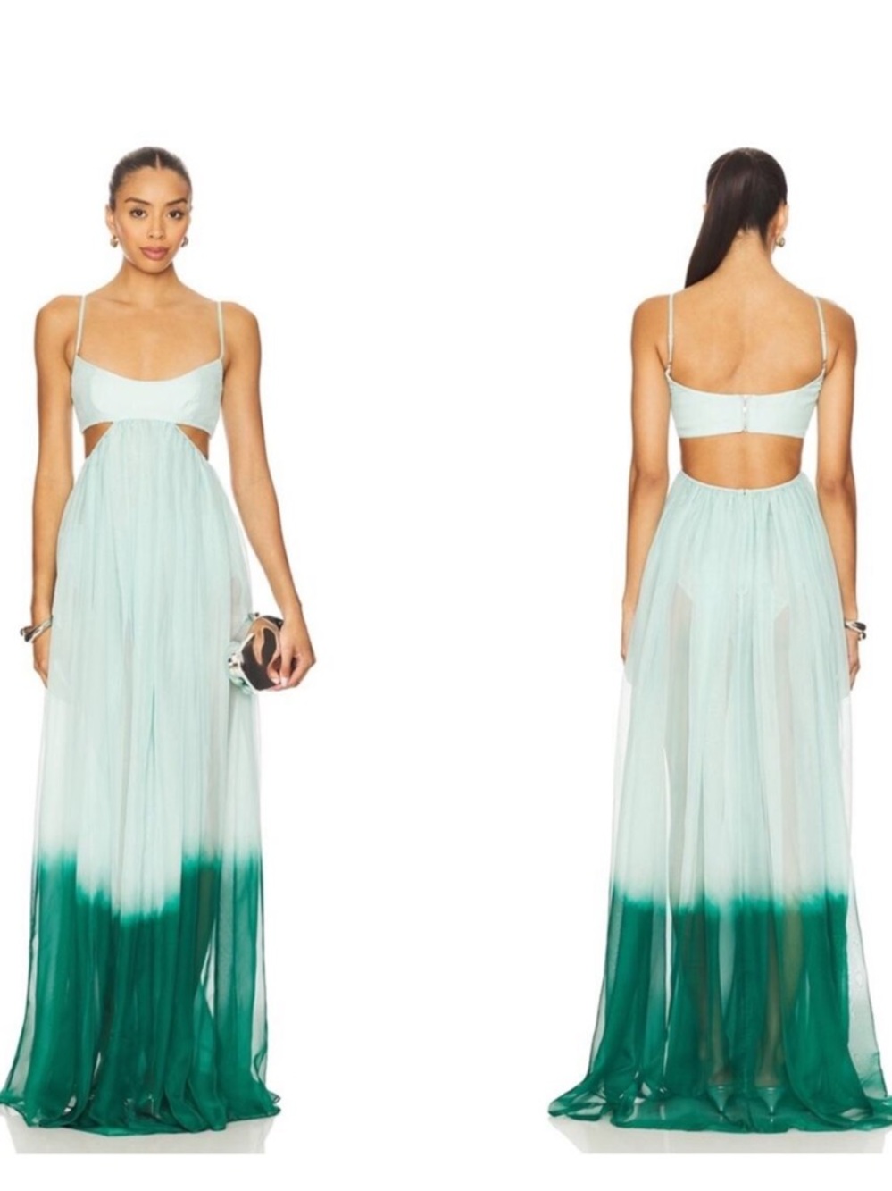 NWT Sau Lee Gia Cutout Seafoam & Emerald Ombre Maxi Dress